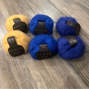 Rowan KidSilk Haze Yarn- 2 Blue, 2 Purple, 2 Gold Yellow Mohair Silk Super Soft
